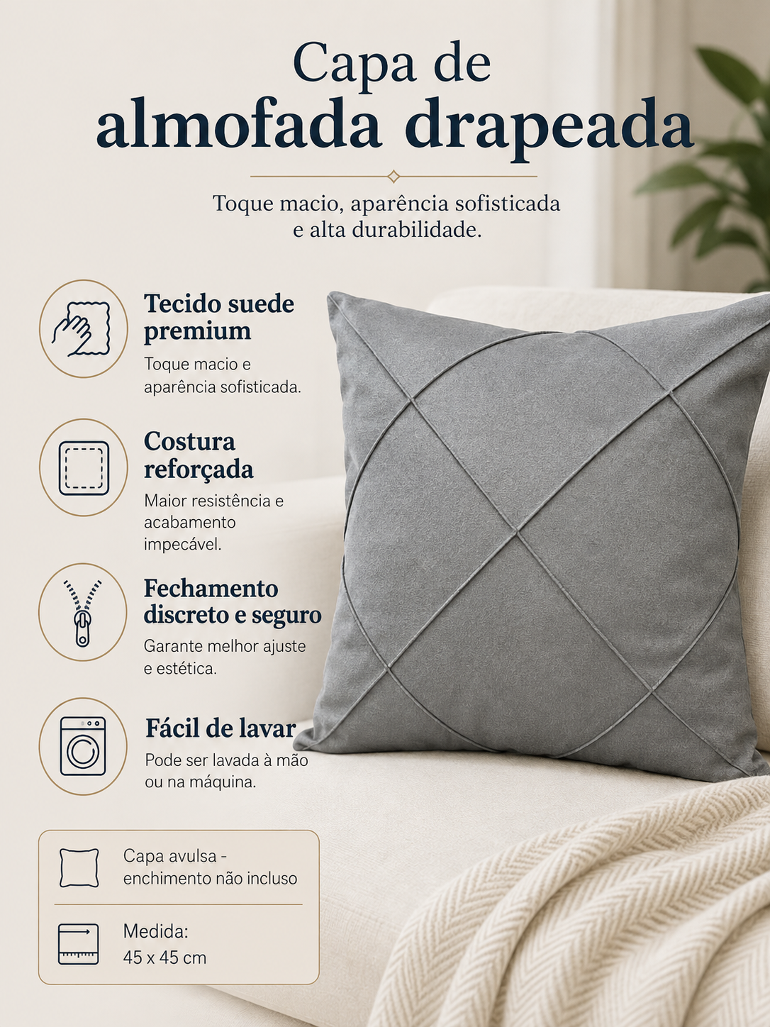 Capa de Almofada Suede Premium 45x45 cm - Imagem 4
