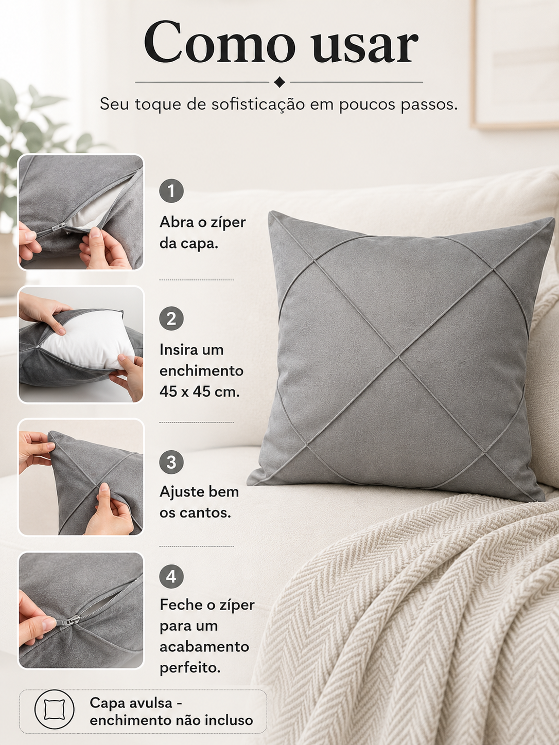 Capa de Almofada Suede Premium 45x45 cm - Imagem 7