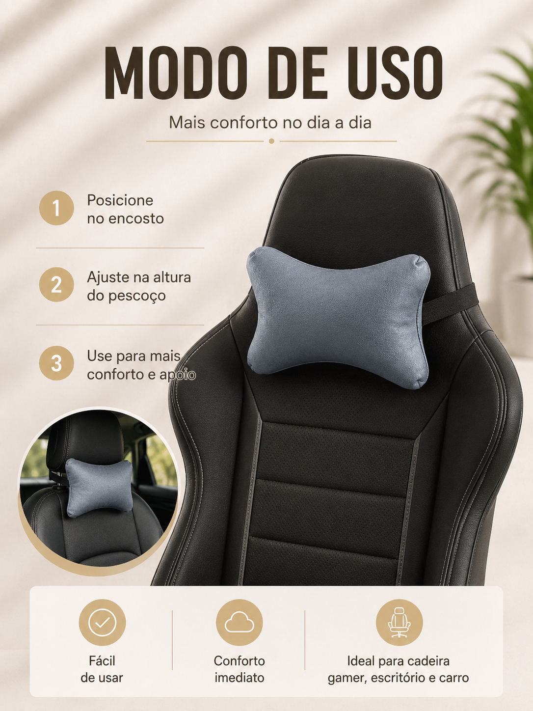 Encosto de Pescoço / Almofada Cervical para Carro e Cadeira Gamer - Imagem 4